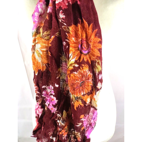 Women's Rectangle Scarf 14" X 68 " Maroon Orange Pink Fall - Picture 5 of 7